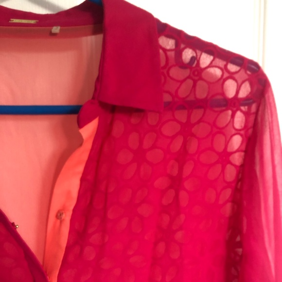 ELIE TAHARI Sheer Silk Button Up Blouse - Picture 3 of 6